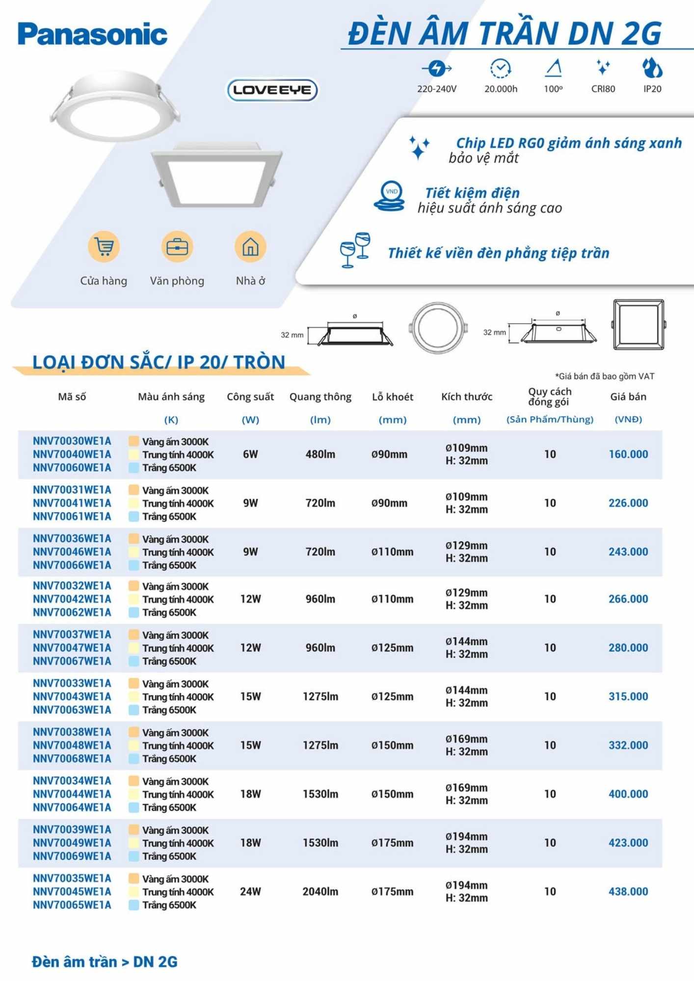 Đèn LED âm trần Panasonic DN-2G